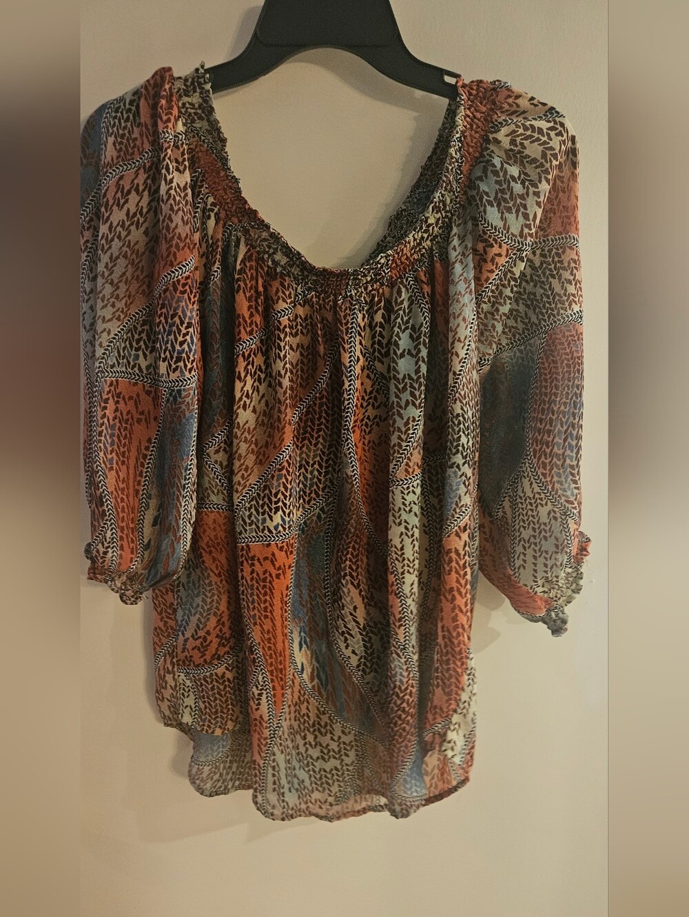new directions Rust Multi Boho Peasant Blouse